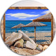 Framed Beach Umbrellas, Seashore Art Disc Metal Wall Art, 36"