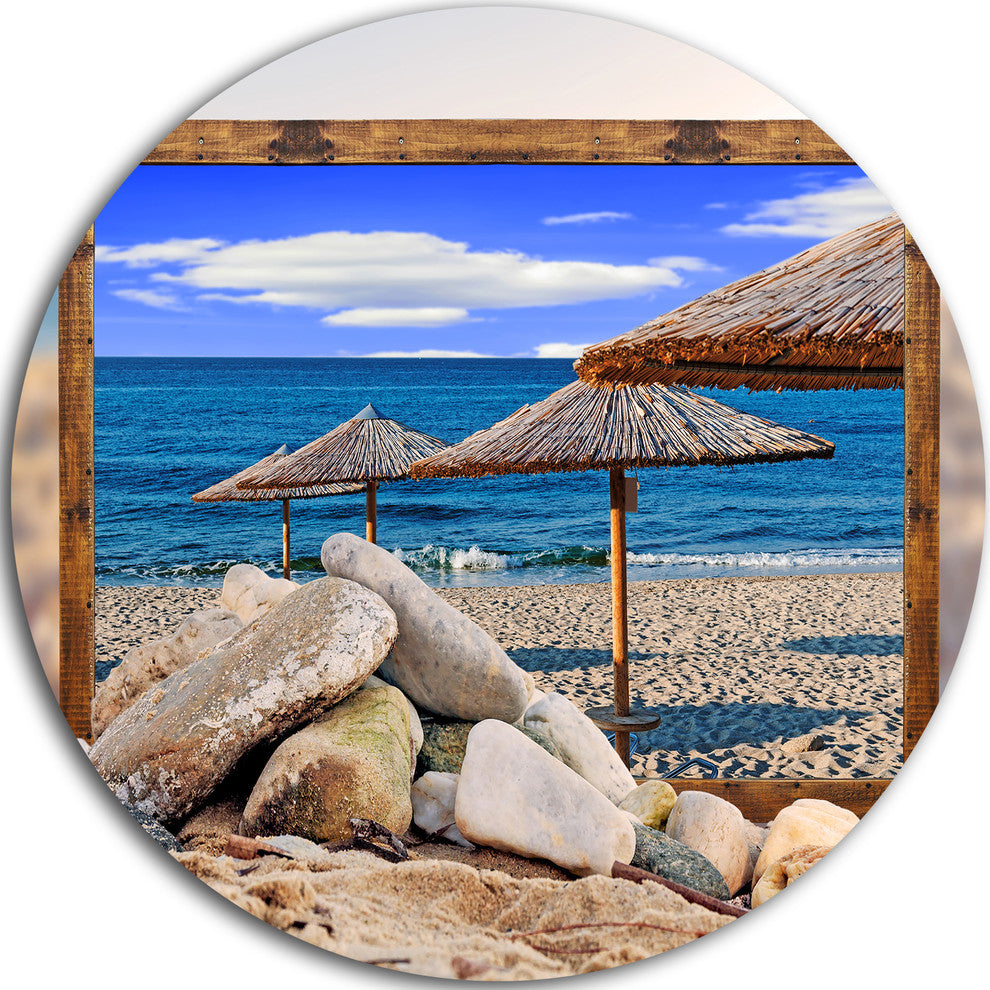 Framed Beach Umbrellas, Seashore Art Disc Metal Wall Art, 36"