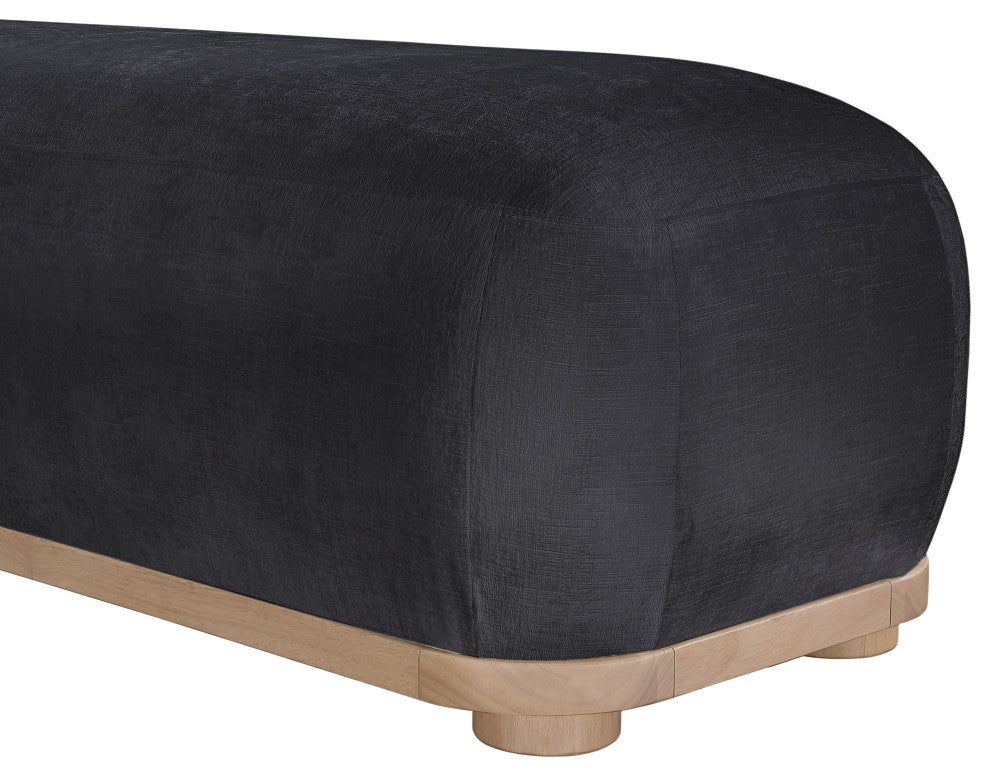 Calum Upholstered Bench, Black, Chenille Fabric, Natural Finish