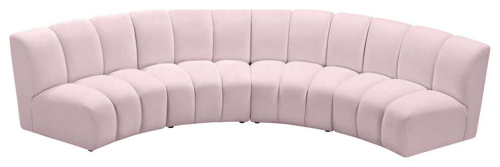 Infinity Channel Tufted Velvet Modular Chair, Pink, 4 Piece