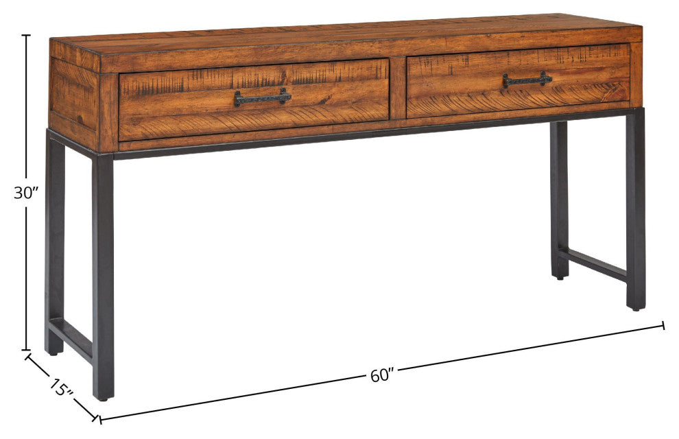 60" Wide Console Table With 2 Drawers, Antique Brown