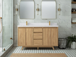 Madison Teak 60 Double Bathroom Vanity in Light Natural 2" Empira Quartz