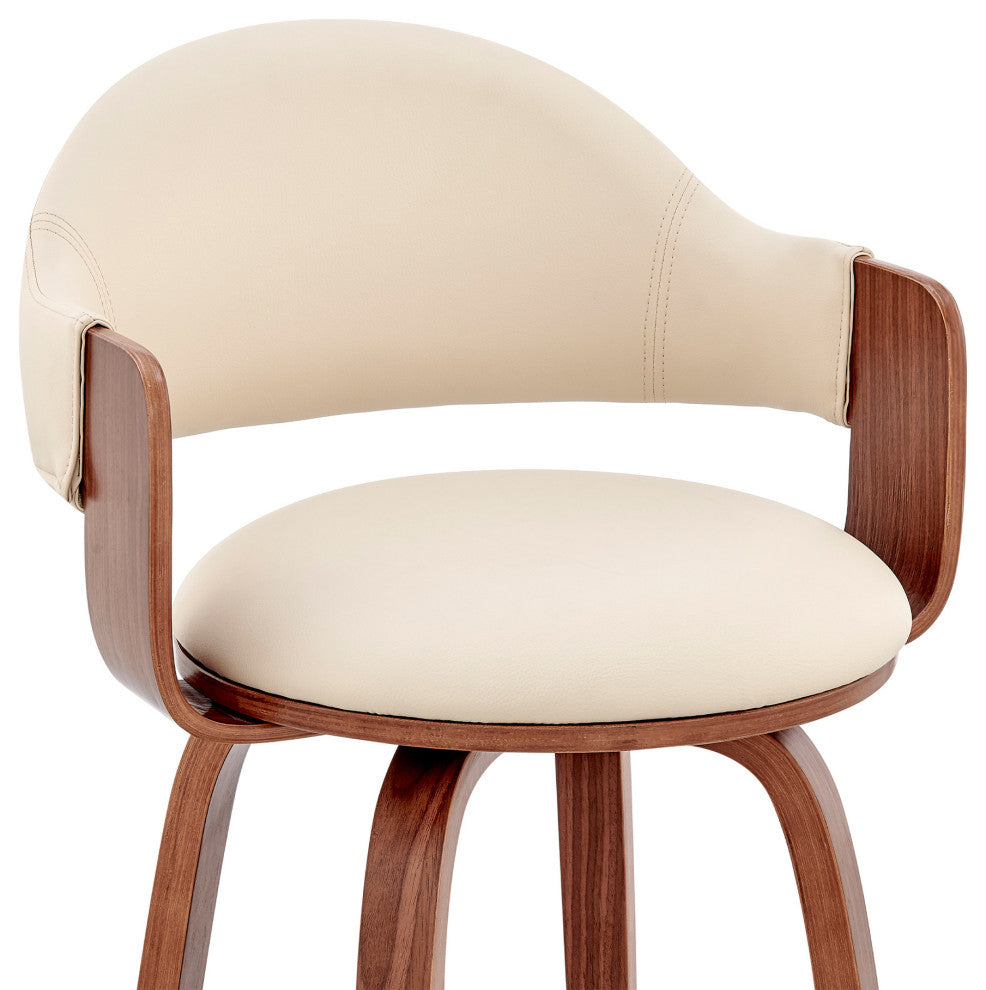 30" Rich Cream Faux Leather Walnut Wood Bar Stool