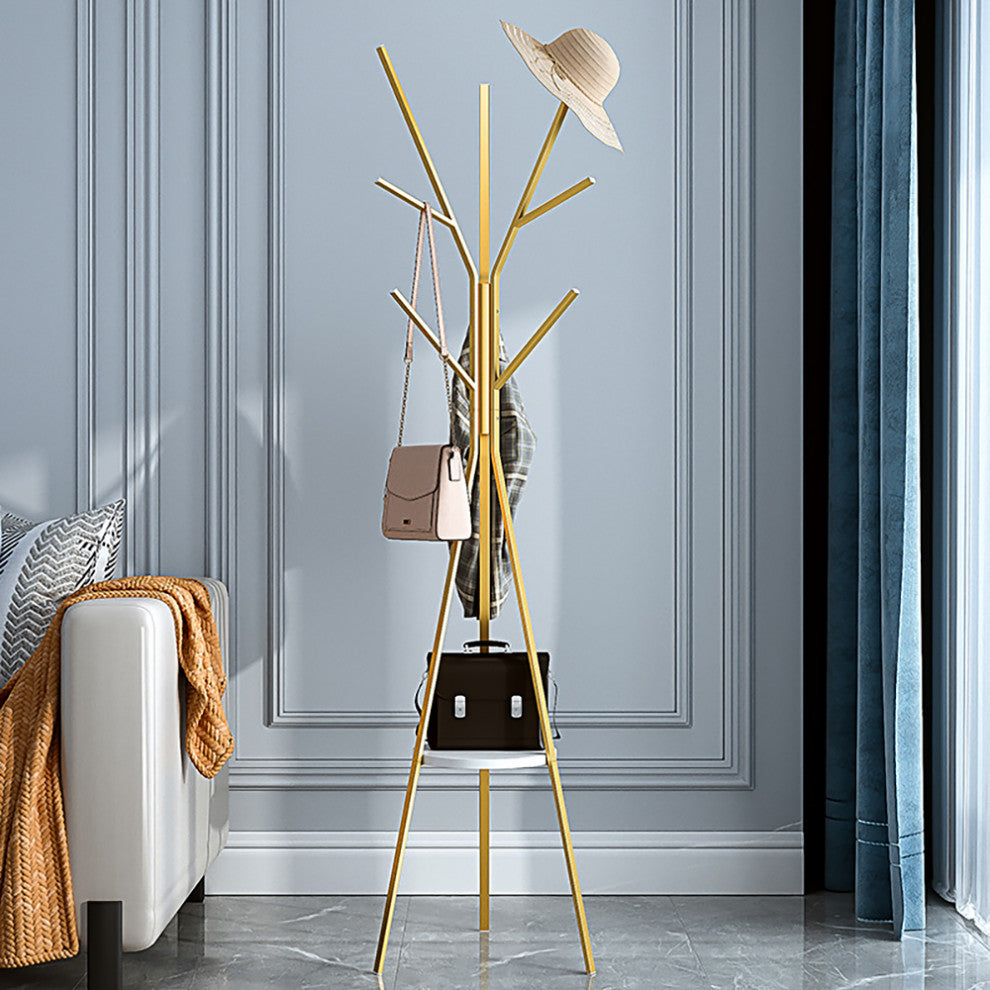 70.9" Modern Freestanding Coat Rack Hanging with Shelf Marble Base, Gold