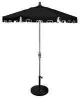 7.5' Hammertone Gray Greek Key Patio Umbrella With Ribs and Tassels, Black