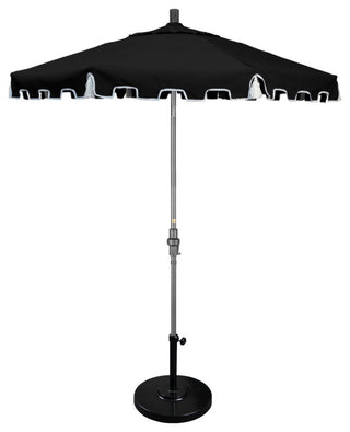 7.5' Hammertone Gray Greek Key Patio Umbrella With Ribs and Tassels, Black