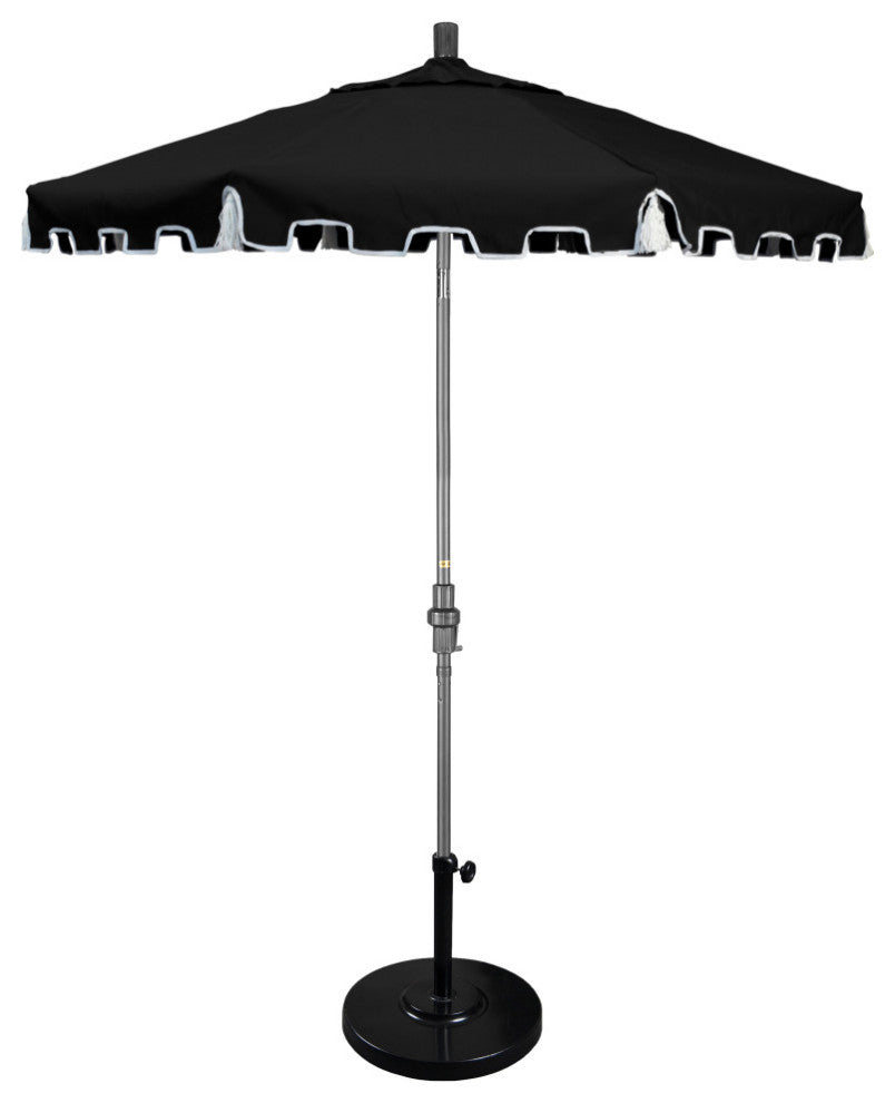 7.5' Hammertone Gray Greek Key Patio Umbrella With Ribs and Tassels, Black