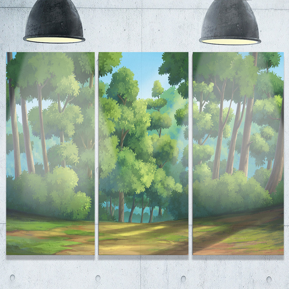 "Green Jungle With Dense Trees" Oversized Metal Wall Art, 3 Panels, 36"x28"
