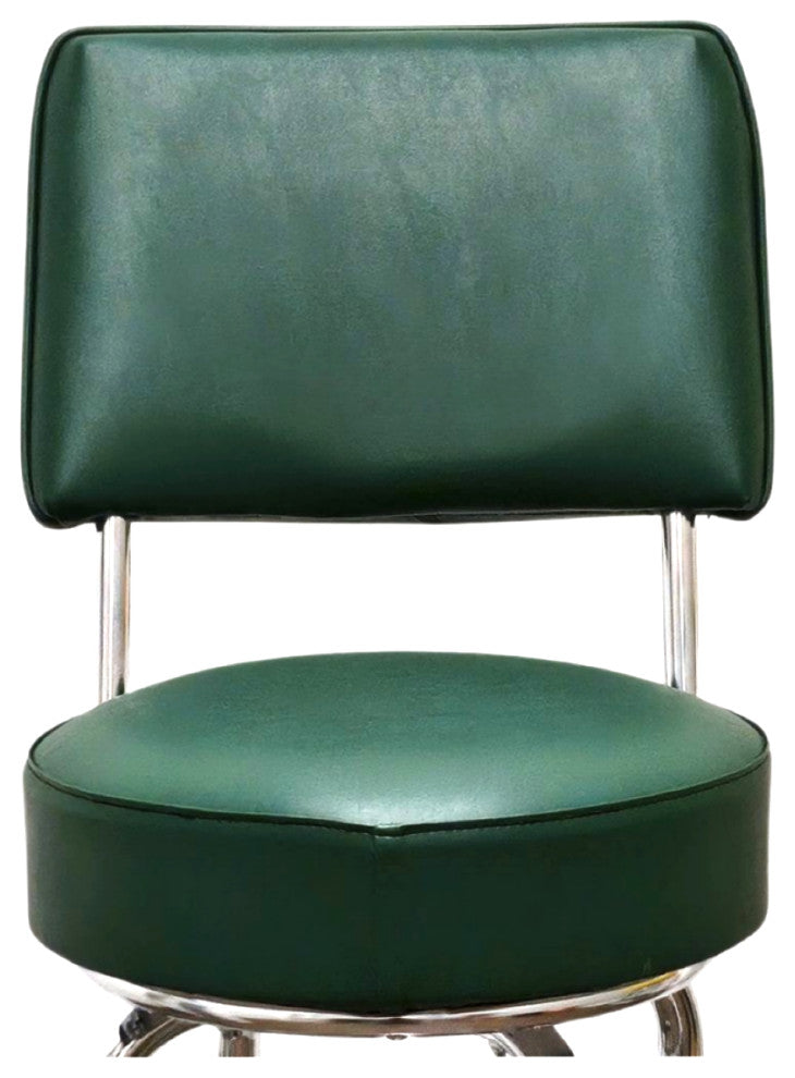 Retro Home Single Ring Upholstered 30" Swivel Bar Stool with Back, Green