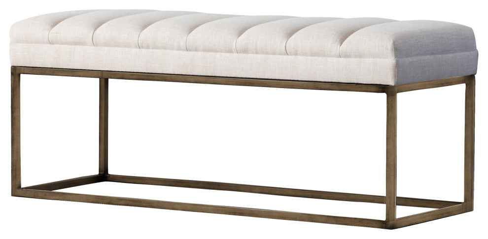 New Pacific Direct Darius 19.5" Fabric Bench in Beige/Brushed Gold