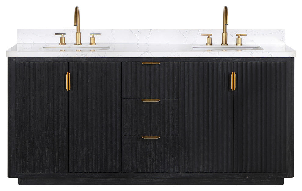 Vinnova Cadiz Bath Vanity, Composite Stone Top, Black, 72", No Mirror