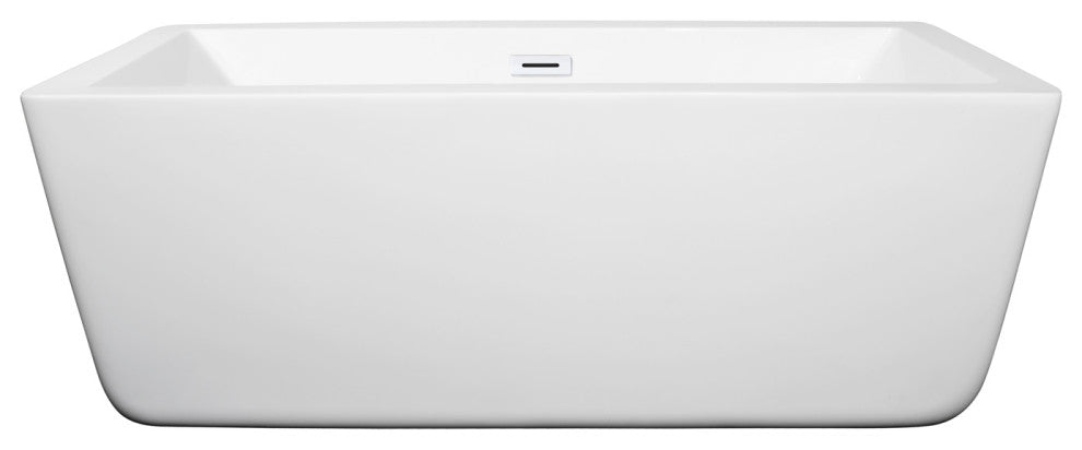 Laura 59" Freestanding White Bathtub, Shiny White Drain and Overflow Trim