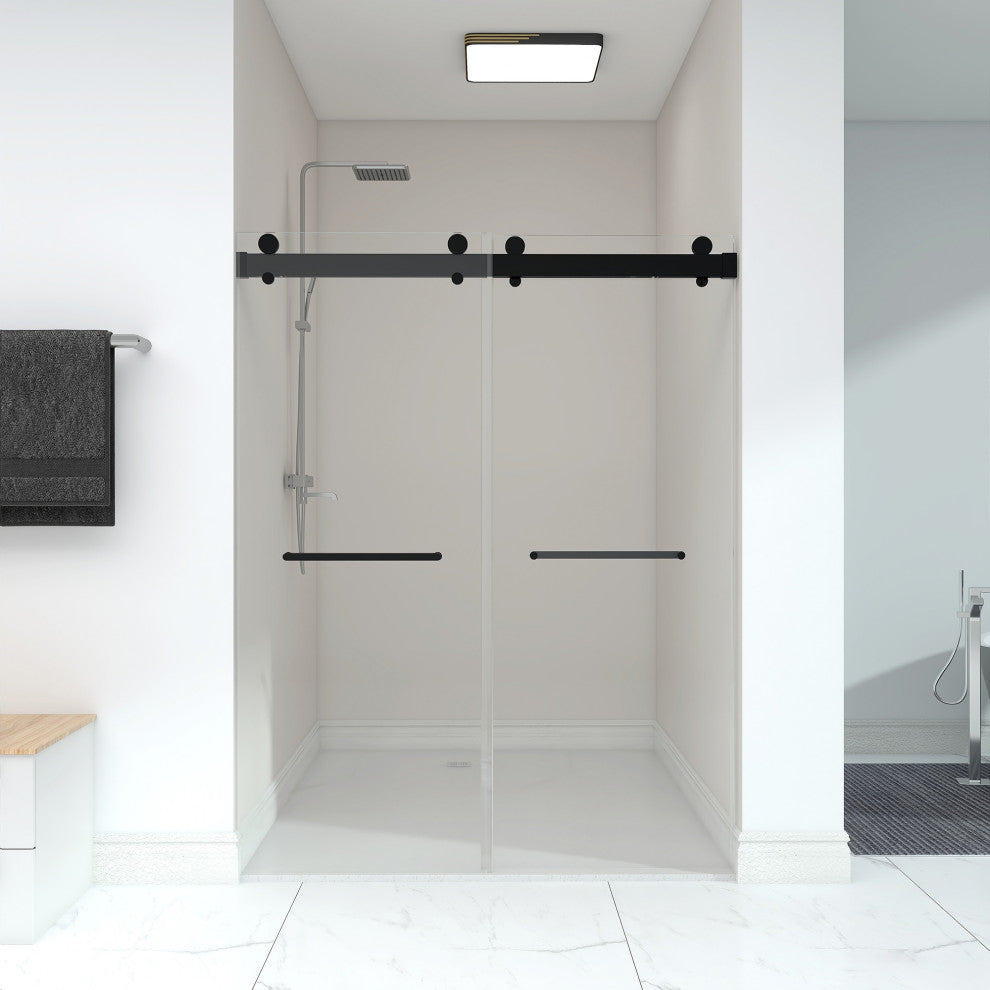 60 in. W x 79" H Double Sliding Frameless Shower Door, Matte Black