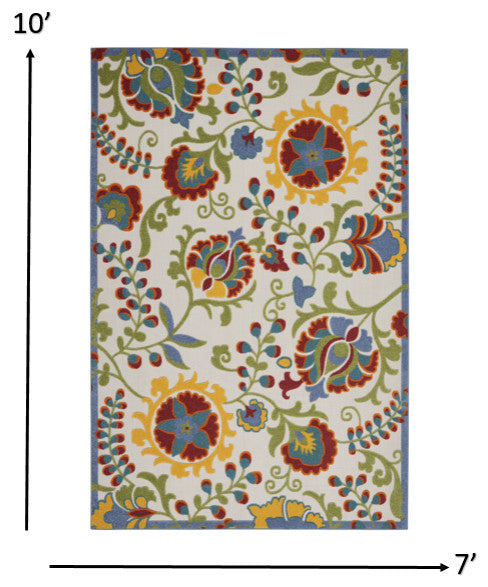 7' X 10' Ivory/Multi Floral Indoor Outdoor Area Rug