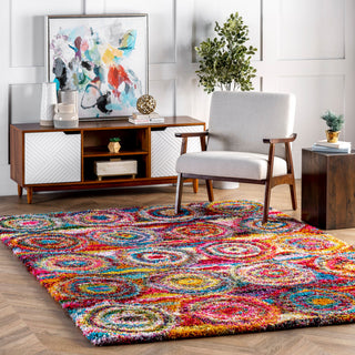 Nuloom Contemporary Abstract Circles Shag Rug, Multicolor 8'x10'