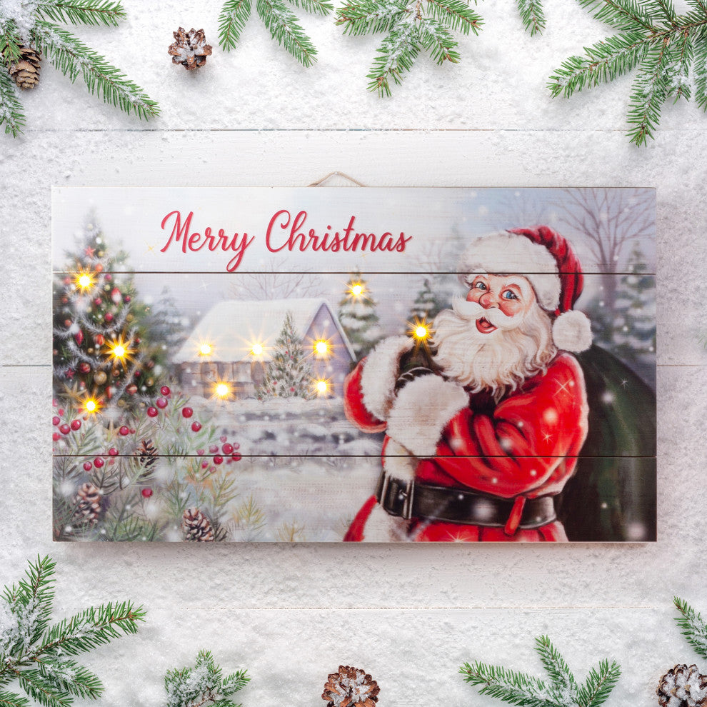 24"L Lighted Wooden Santa Wall Decor