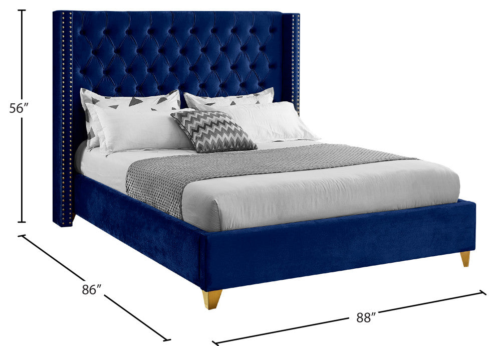 Barolo Velvet Upholstered Bed, Navy, King