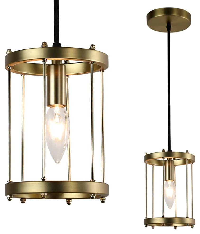 E12 Gold Pendant Light Cylinder Farmhouse Island Pendant Light