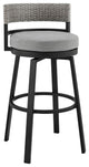 Benzara BM282664 Modern Outdoor Patio Swivel Bar Stool, Aluminum, Gray, Black