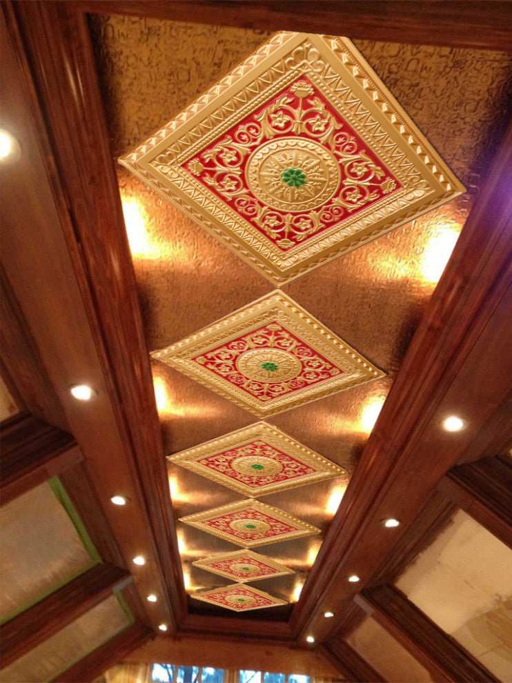 Gold-Red-Green 3D Ceiling Panels, 2'x2', 100 Sq Ft, Pack of 25