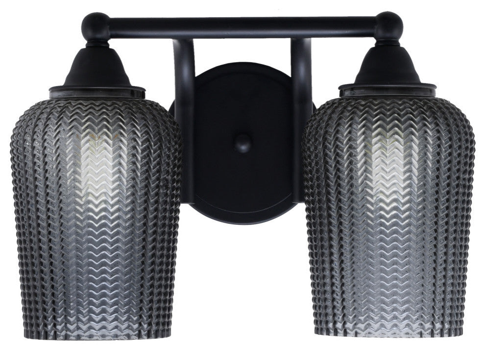 Paramount 2-Light Bath Bar, Matte Black, 5" Smoke Textured Glass