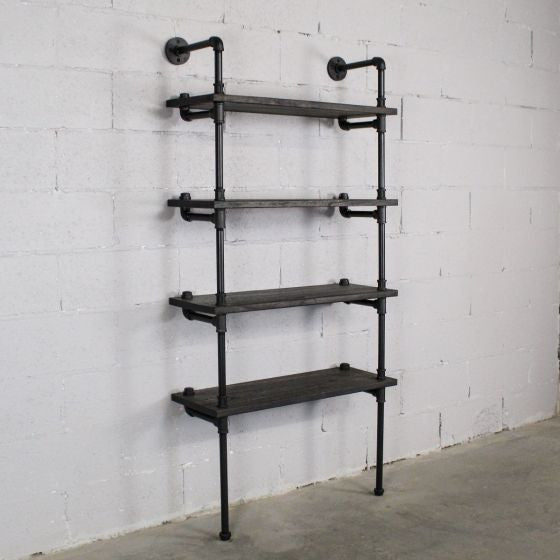 Sacramento Industrial 33" 4-Tier Bookcase, Black Steel/Dark Brown Wood