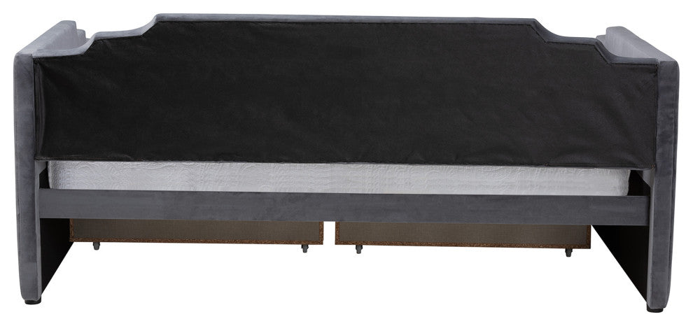 Gulliver Grey Velvet Fabric Upholstered 2-Drawer Daybed