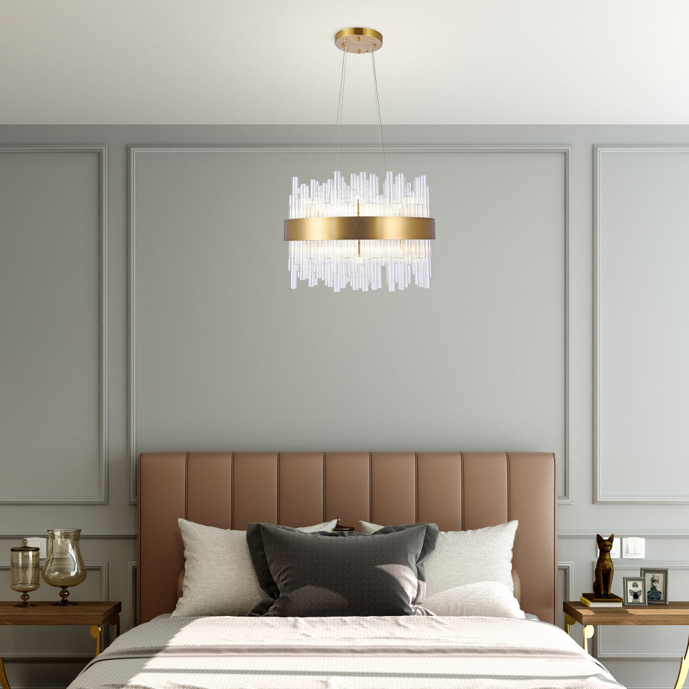 Matte Gold Chandelier With Glass Rods