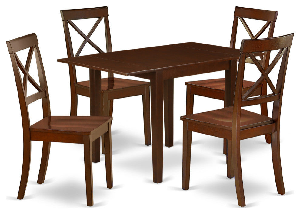 Dining Set 5 Pc- 4 Chairs, Table, Mahogany Finish Solid Wood Structure.