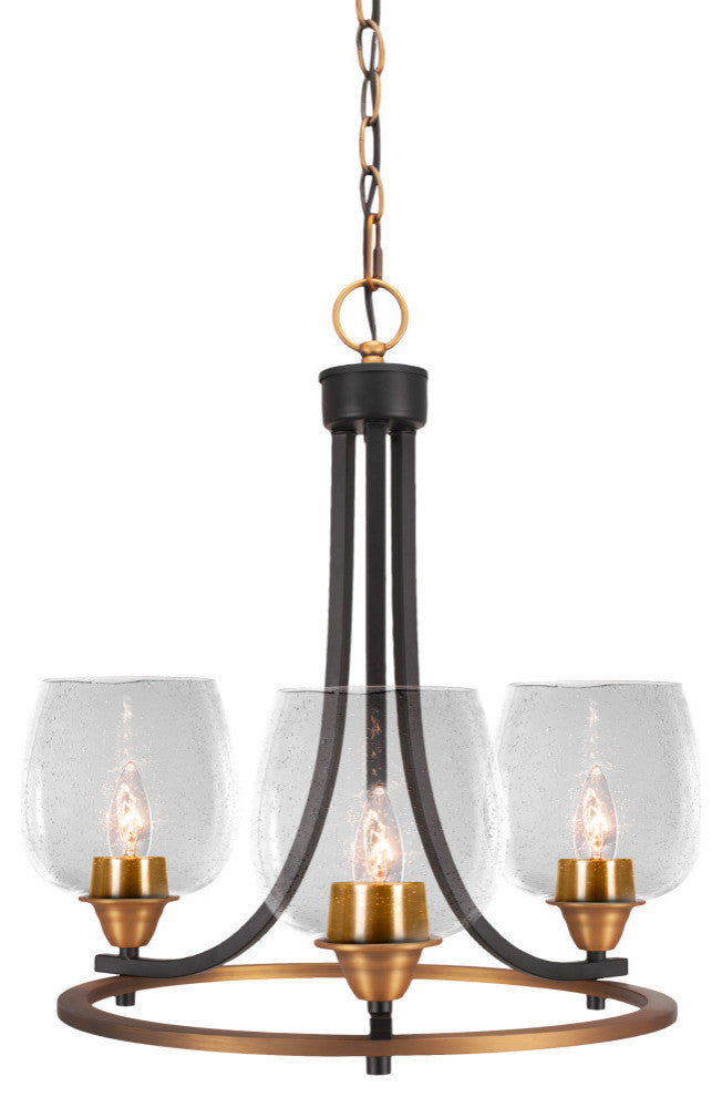 Paramount Uplight 3-Light Chandelier, Matte Black & Brass, 6" Clear Bubble Glass