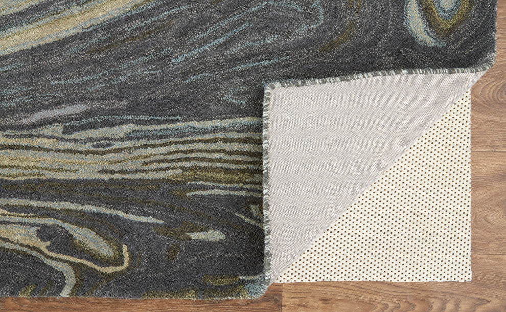 Weave & Wander Nakita Rug, Olive Green/Deep Gray/Blue, 2ft x 3ft Rug