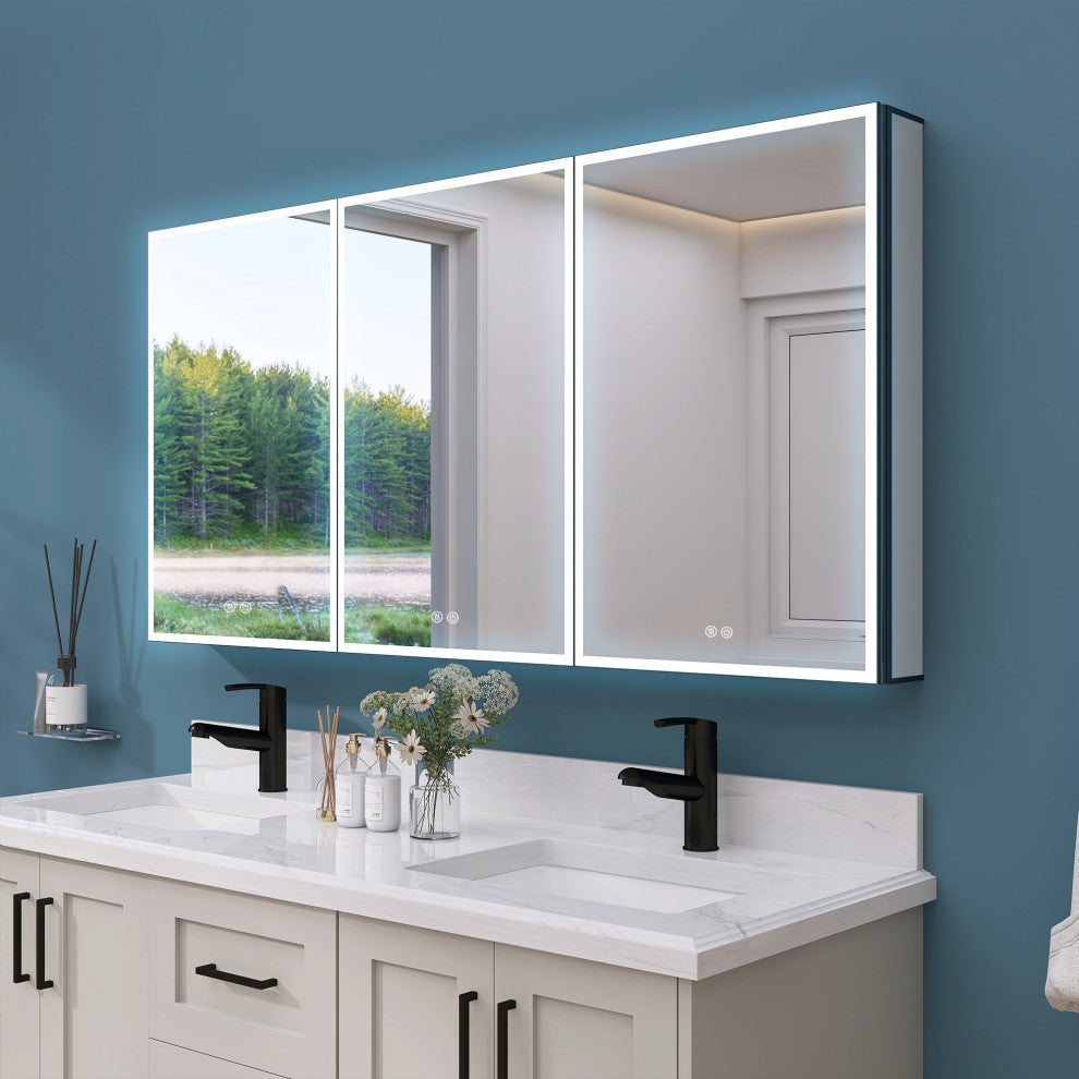 60'' W 30'' H Recessed Frameless Medicine Cabinet Mirror 9 Adjustable
