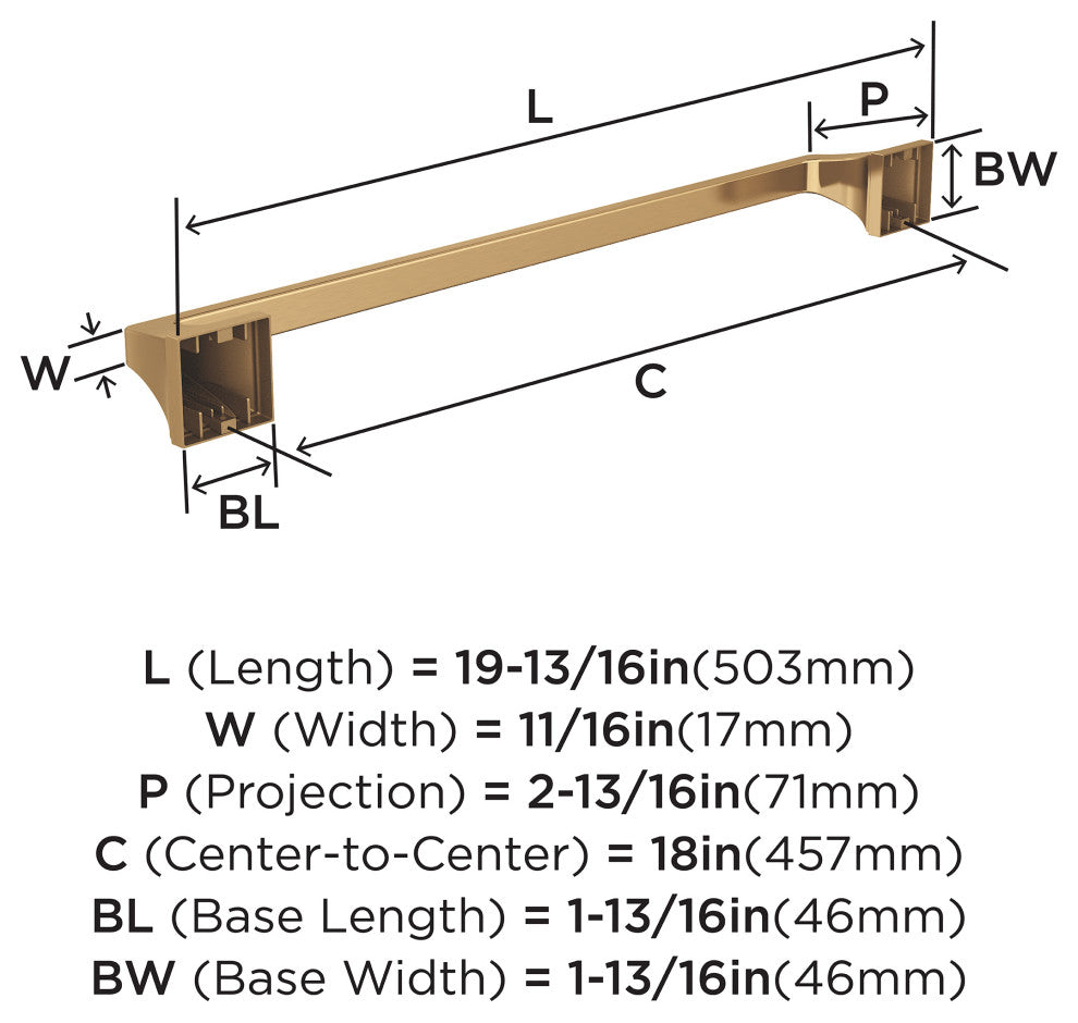 Amerock Mulholland Traditional Towel Bar, Champagne Bronze, 18" Center-to-Center