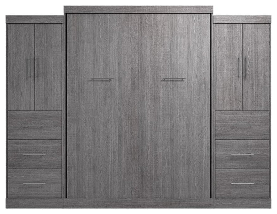 Atlin Designs 115" Wood Queen Wall Bed Kit Set with 6 Drawers in Bark Gray