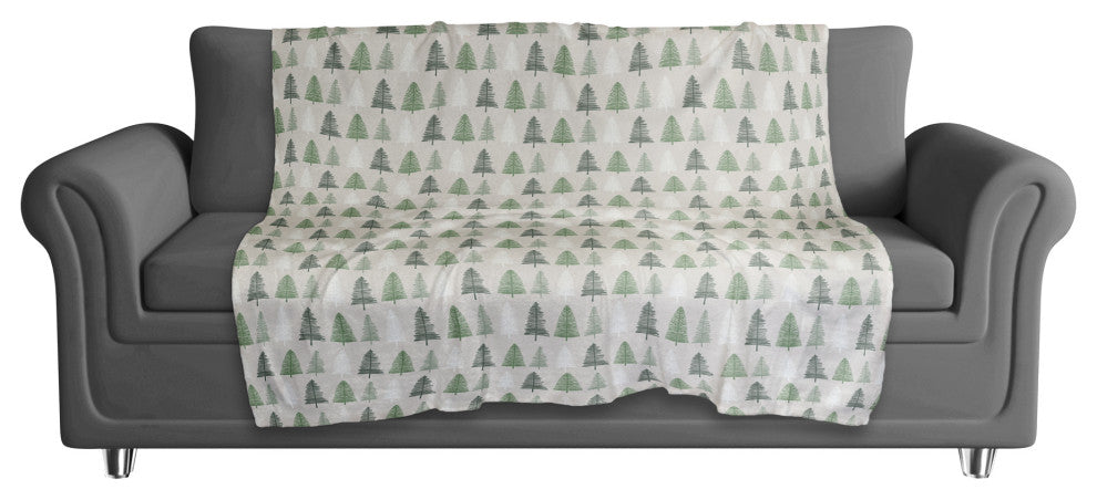 Neutral Green Tree Pattern 50x60 Sherpa Fleece Blanket