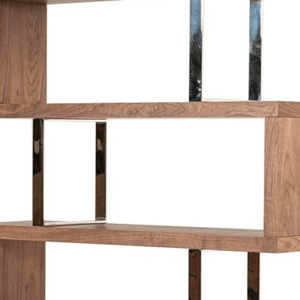 67" Walnut Manufactured Wood Four Tier Zig Zag Bookcase