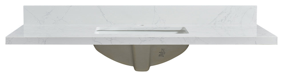 Malaga Composite Stone Vanity Top With Ceramic Sink, Grain White, 49"