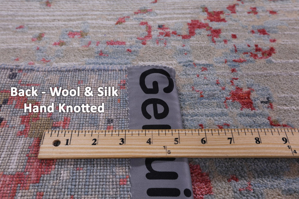 9' 0" X 12' 1" Wool and Silk Hand Knotted Abstract Rug Q12093