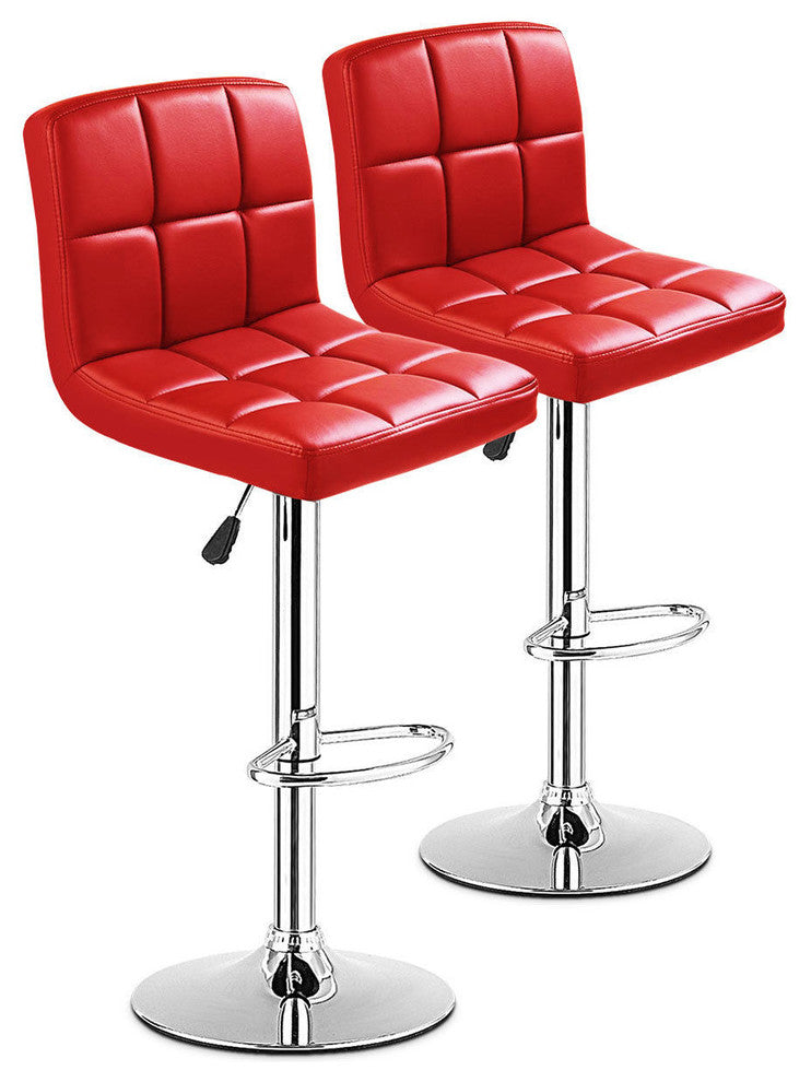Costway Set Of 2 Bar Stools PU Leather Adjustable Barstool Swivel Pub Chairs