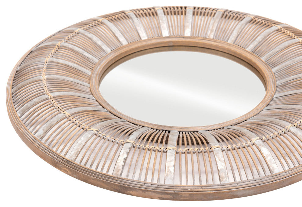 Frame Wall Mirror, Round, Glass, Antique Gold, Bedroom Living