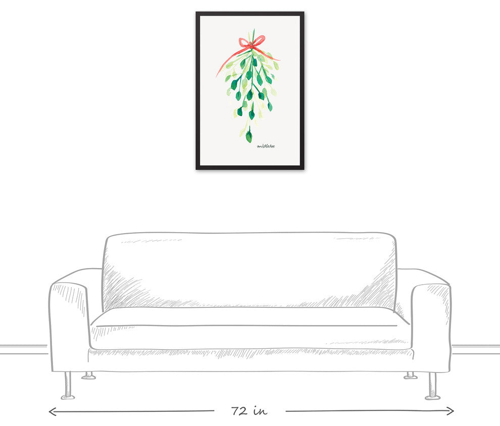Watercolor Mistletoe 20x30 Black Framed Canvas
