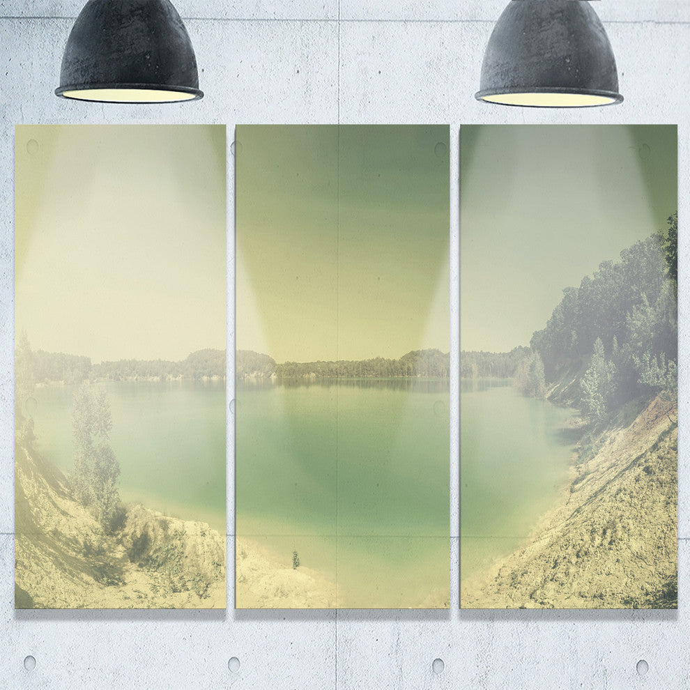 "Blurred Sea With Mountain Views" Metal Wall Art, 3 Panels, 36"x28"