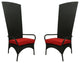 Resin Wicker Outdoor Patio King Chairs, Red Cushions, Black, Set of 2