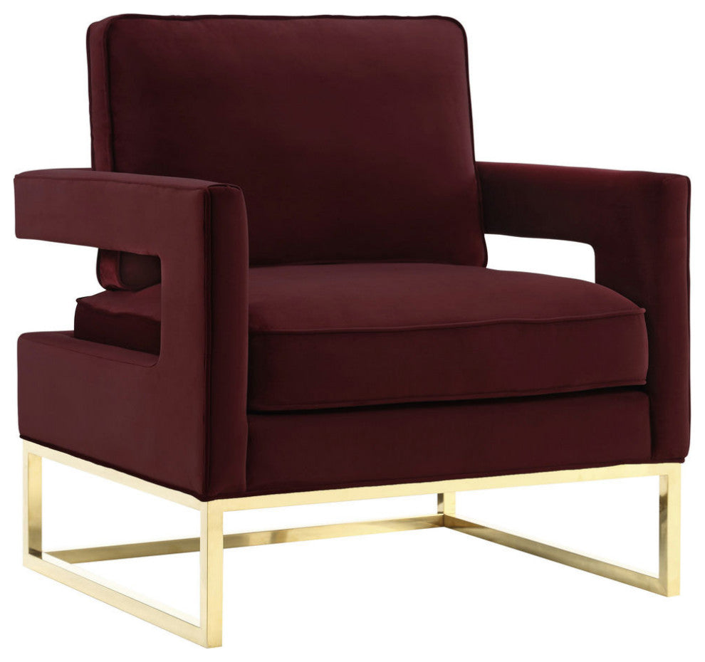 TOV Furniture Avery Maroon Velvet Chair With Polished Gold Base