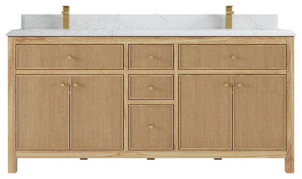 Sonoma 72 Double Sink Bath Vanity in Light Natural Teak with 1.5" Empira Quartz