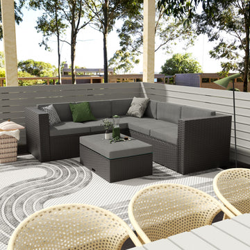 WestinTrends 6PC Outdoor Patio Wicker Sofa Sectional w/ Ottoman, Coffee Table, Coffee/Gray