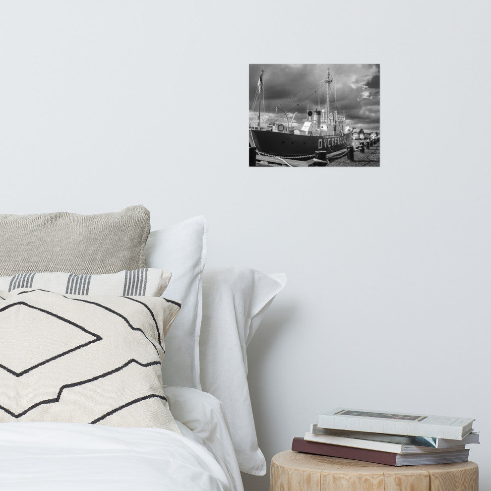 Overfalls Lightship Landscape Photo Black and White Unframed Wall Art Print, 11" X 14"