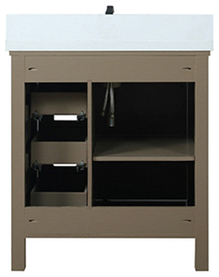 Marsyas 30" Vanity, White Square Sink and 28" Mirror, Rustic Brown