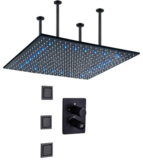 Fontana 24" LED Digital Rainfall Shower System With 3 Jetted Body, Matte Black