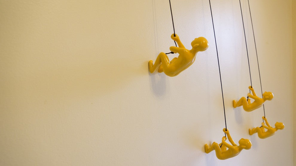 Climbing Man Position #3 Wall Art, Set of 4, Yellow